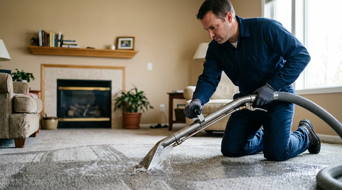 Water damage restoration technician working near New London, NH